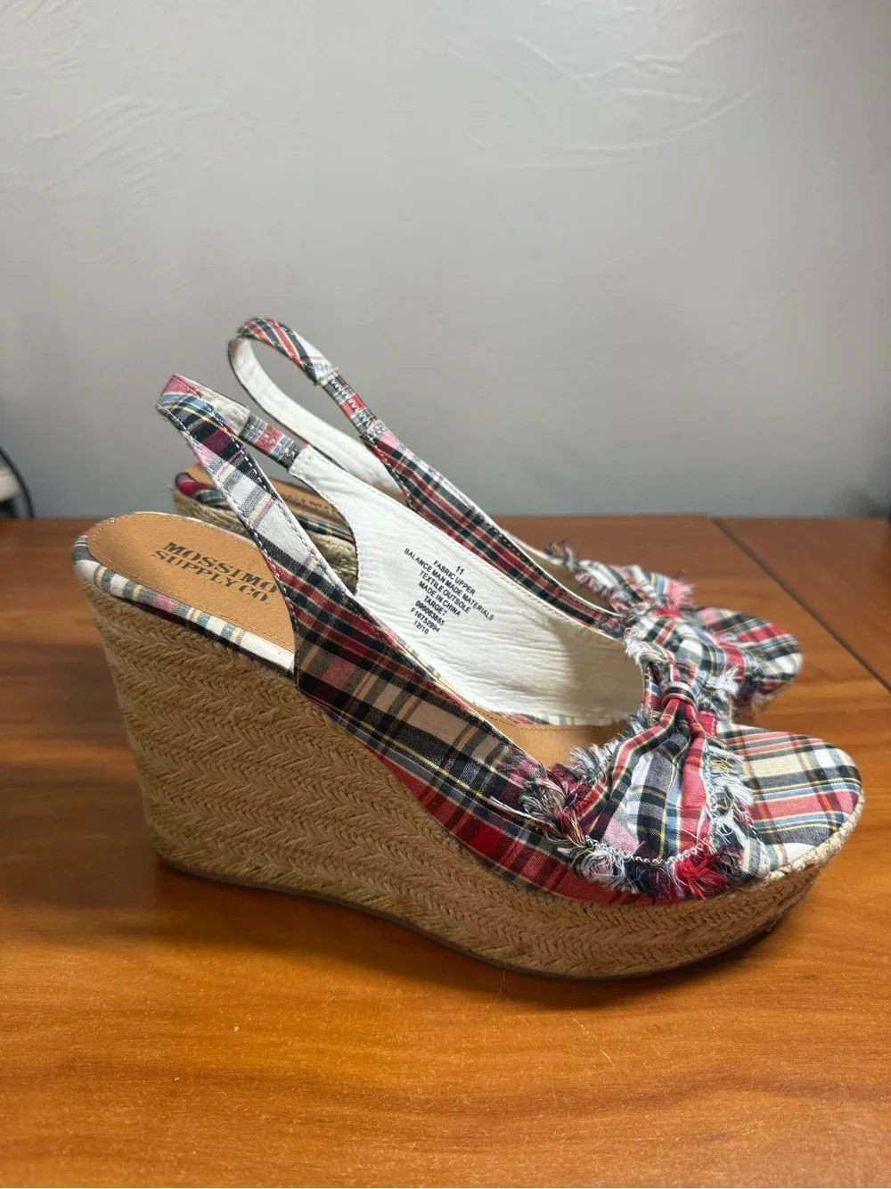 Mossimo Supply Co. Y2K Tartan Plaid Bow Espadrille Wedge Heel Slingback W10